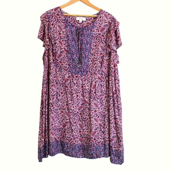 Nurture 100% Rayon Boho Short Sleeve Mixed Floral Pattern Midi Dress Flowy Size - Picture 1 of 5